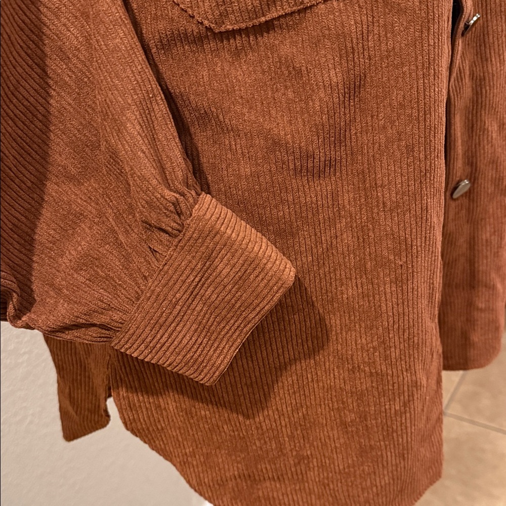 Oversized Corduroy Button-Up Shacket in Rust Brown - Picture 3 of 6